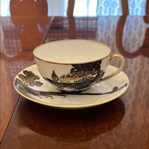 Black and White Teacup with Gold Trim